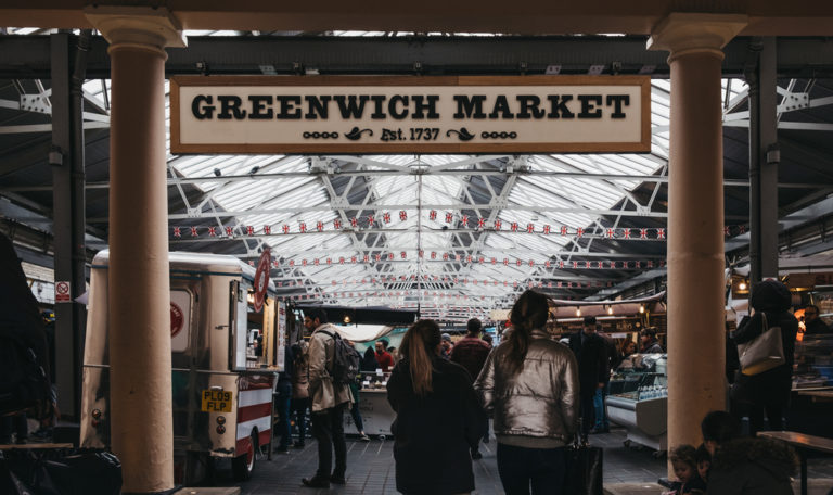 People entering Greenwich Market, London's only market set withi